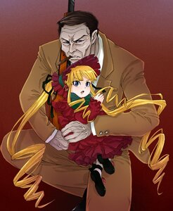 Rating: Safe Score: 0 Tags: 1boy 1girl blonde_hair blue_eyes blush bow dress drill_hair formal height_difference image long_hair necktie ringlets shinku shoes size_difference solo suit twin_drills twintails User: admin