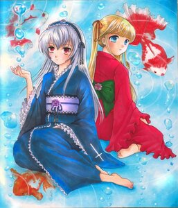 Rating: Safe Score: 0 Tags: 2girls air_bubble aquarium bad_id bad_pixiv_id barefoot bell blonde_hair blue_eyes blush bow bubble fish frills gintarou_(puipuiginta) goldfish hairband image japanese_clothes kimono long_hair multiple_girls pair red_eyes rozen_maiden shinku silver_hair sitting suigintou traditional_media twintails underwater water yukata User: admin