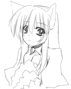 Rating: Safe Score: 0 Tags: 1girl animal_ears blush finger_to_mouth greyscale image long_hair long_sleeves looking_at_viewer monochrome simple_background solo suigintou upper_body white_background User: admin