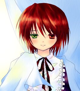 Rating: Safe Score: 0 Tags: 1girl auto_tagged blush frills green_eyes heterochromia image looking_at_viewer neck_ribbon red_eyes red_hair ribbon short_hair smile solo souseiseki upper_body yuuri User: admin