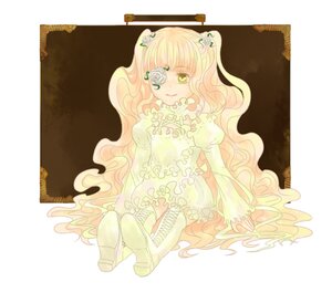 Rating: Safe Score: 0 Tags: 1girl blonde_hair boots dress eyepatch flower frills gradient_hair hair_ornament image kirakishou long_hair rose sitting smile solo very_long_hair wavy_hair User: admin