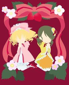 Rating: Safe Score: 0 Tags: 2girls blonde_hair dress flower hair_ornament hat hinaichigo image kanaria multiple_girls pair red_background ribbon short_hair simple_background User: admin