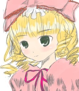 Rating: Safe Score: 0 Tags: 1girl blonde_hair blush bow drill_hair eyebrows_visible_through_hair green_eyes hat hina_ichigo hinaichigo image looking_at_viewer ribbon simple_background smile solo tomoe_mami twin_drills twintails white_background User: admin