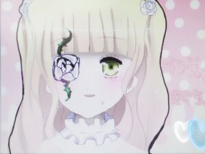Rating: Safe Score: 0 Tags: 1girl bangs blonde_hair blush choker closed_mouth eyebrows_visible_through_hair face flower green_eyes hair_flower hair_ornament image kirakishou long_hair rose solo striped white_flower white_rose User: admin