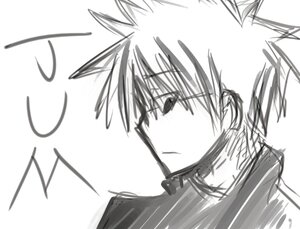 Rating: Safe Score: 0 Tags: 1boy blush close-up closed_mouth collar eyebrows_visible_through_hair face greyscale hair_between_eyes human monochrome sakurada_jun simple_background solo white_background User: admin