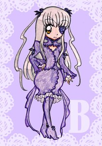 Rating: Safe Score: 0 Tags: 1girl barasuishou dress eyepatch frills full_body hand_on_hip image long_hair long_sleeves pantyhose purple_dress solo standing very_long_hair yellow_eyes User: admin