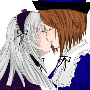 Rating: Safe Score: 0 Tags: 2girls blush brown_hair closed_eyes frills hairband hat image kiss long_hair multiple_girls pair ribbon short_hair silver_hair souseiseki suigintou yuri User: admin