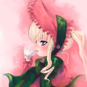 Rating: Safe Score: 0 Tags: 1girl blonde_hair blue_eyes blush bonnet cup drinking flower frills holding_cup image long_hair long_sleeves pink_background pink_flower pink_rose profile rose shinku solo teacup upper_body User: admin