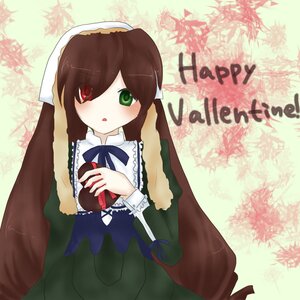 Rating: Safe Score: 0 Tags: 1girl brown_hair dress frills green_dress green_eyes hair_over_one_eye head_scarf heterochromia holding image long_hair long_sleeves looking_at_viewer open_mouth red_eyes ribbon solo suiseiseki User: admin