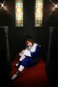 Rating: Safe Score: 0 Tags: 1girl blue_skirt brown_hair hat indoors long_sleeves shoes sitting skirt solo souseiseki white_legwear User: admin