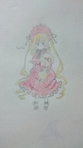 Rating: Safe Score: 0 Tags: 1girl blonde_hair blue_eyes dress grey_background image long_hair looking_at_viewer red_dress shinku solo standing traditional_media very_long_hair User: admin