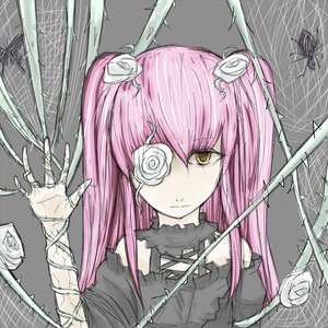 Rating: Safe Score: 0 Tags: 1girl bandages bug closed_mouth eyepatch flower hair_ribbon image kirakishou long_hair looking_at_viewer pink_hair ribbon rose silk solo spider_web white_flower white_rose yellow_eyes User: admin