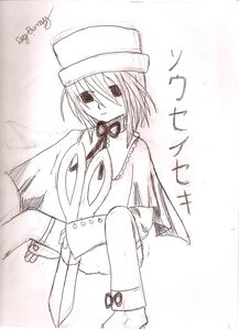 Rating: Safe Score: 0 Tags: 1girl capelet closed_mouth greyscale hat holding holding_weapon image long_sleeves looking_at_viewer monochrome neck_ribbon ribbon short_hair solo souseiseki weapon User: admin