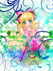 Rating: Safe Score: 0 Tags: 1girl aqua_eyes blonde_hair bow dress drill_hair green_eyes hina_ichigo hinaichigo image long_sleeves looking_at_viewer pink_bow pink_dress ribbon solo twin_drills User: admin