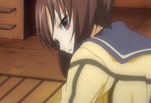Rating: Safe Score: 0 Tags: 1girl bangs blue_sailor_collar brown_eyes brown_hair human image indoors kashiwaba_tomoe long_sleeves looking_at_viewer looking_back parted_lips sailor_collar school_uniform screenshot serafuku solo upper_body User: admin