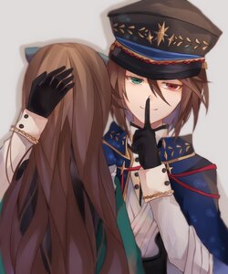 Rating: Safe Score: 0 Tags: 2girls black_gloves blurry brown_hair depth_of_field finger_to_mouth gloves green_eyes hat heterochromia image long_hair long_sleeves looking_at_viewer multiple_girls pair ponytail red_eyes ribbon shushing smile souseiseki suiseiseki User: admin