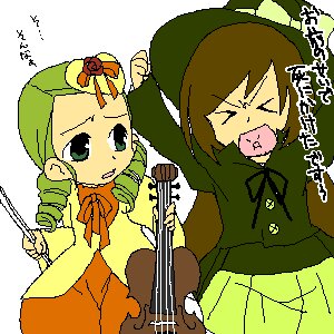 Rating: Safe Score: 0 Tags: 2girls >_< brown_hair closed_eyes drill_hair green_eyes green_hair hat image instrument kanaria long_sleeves multiple_girls pair parody ribbon suiseiseki twin_drills violin User: admin