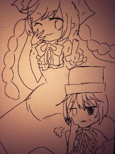 Rating: Safe Score: 0 Tags: 2girls bow braid hat image long_hair monochrome multiple_girls one_eye_closed pair short_hair silent_comic smile souseiseki suiseiseki User: admin