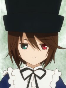 Rating: Safe Score: 0 Tags: 1 1girl black_headwear black_ribbon brown_hair closed_mouth frills green_eyes hat heterochromia image looking_at_viewer neck_ribbon red_eyes ribbon short_hair smile solo souseiseki User: admin