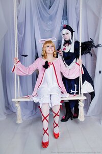 Rating: Safe Score: 0 Tags: 2girls angel angel_wings bird blonde_hair curtains dress feathers hat high_heels long_hair multiple_cosplay multiple_girls ribbon shoes standing sword tagme weapon white_dress wings User: admin