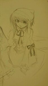 Rating: Safe Score: 0 Tags: 1girl braid costume_switch dress frills hat image long_sleeves looking_at_viewer monochrome puffy_sleeves solo traditional_media twin_braids User: admin