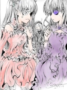 Rating: Safe Score: 0 Tags: 3girls barasuishou blush dress eyepatch flying_sweatdrops frills image kirakishou long_hair long_sleeves multiple_girls pair pink_dress purple_eyes rose shinku suigintou traditional_media very_long_hair User: admin