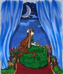 Rating: Safe Score: 0 Tags: 1girl braid brown_hair closed_eyes cloud curtains dress flower green_dress image long_hair moon night sky solo star_(sky) star_(symbol) starry_sky suiseiseki very_long_hair User: admin