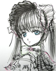 Rating: Safe Score: 0 Tags: 1girl bangs blue_eyes frills hand_on_another's_head image long_hair looking_at_viewer shinku simple_background sketch solo white_background User: admin