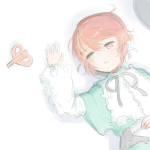 Rating: Safe Score: 0 Tags: 1boy black_ribbon blush dress frilled_sleeves frills green_dress green_eyes hat image long_sleeves ribbon shiroinu short_hair solo souseiseki striped upper_body User: admin