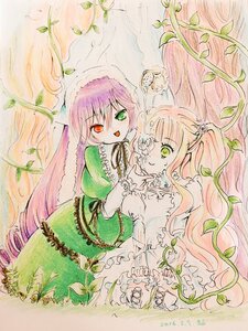 Rating: Safe Score: 0 Tags: 2girls dress dual_persona flower frills green_dress green_eyes heterochromia holding_hands image kirakishou leaf long_hair long_sleeves multiple_girls pair pink_hair plant red_eyes siblings sisters smile suiseiseki traditional_media twins very_long_hair vines watercolor_(medium) User: admin