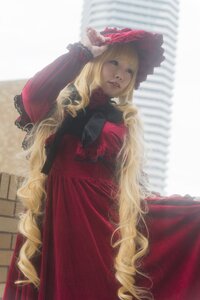 Rating: Safe Score: 0 Tags: 1girl blonde_hair blue_eyes bonnet curtains dress drill_hair flower hat lips long_hair long_sleeves red_dress rose shinku solo very_long_hair User: admin