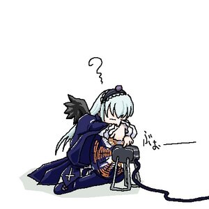 Rating: Safe Score: 0 Tags: 1girl black_wings chibi dress flower frills full_body hairband image long_hair long_sleeves riding silver_hair simple_background sitting solo suigintou white_background wings User: admin