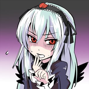 Rating: Safe Score: 0 Tags: 1girl black_wings blush dress flower frills gothic_lolita gradient gradient_background hairband image lolita_fashion lolita_hairband long_hair long_sleeves looking_at_viewer red_eyes rose silver_hair solo suigintou sweat upper_body wings User: admin