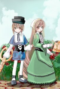 Rating: Safe Score: 0 Tags: 2girls basket blue_dress brown_hair dress flower green_dress green_eyes hat head_scarf heterochromia holding_hands image long_hair long_sleeves multiple_girls pair pantyhose red_eyes short_hair siblings sisters souseiseki suiseiseki twins very_long_hair watering_can white_legwear User: admin