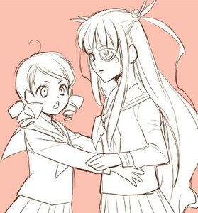 Rating: Safe Score: 0 Tags: 2girls ahoge barasuishou hair_ornament image kanaria long_hair long_sleeves monochrome multiple_girls pair school_uniform serafuku skirt twintails User: admin