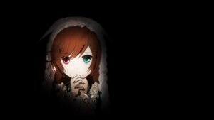 Rating: Safe Score: 0 Tags: 1girl black_background brown_hair green_eyes heterochromia image long_hair looking_at_viewer own_hands_together red_eyes simple_background solo suiseiseki User: admin