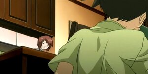 Rating: Safe Score: 0 Tags: 1boy brown_hair closed_eyes green_shirt image indoors short_hair siblings sitting sleeping solo souseiseki table tatami User: admin