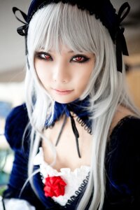 Rating: Safe Score: 0 Tags: 1girl 3d blurry blurry_background blurry_foreground closed_mouth depth_of_field detached_collar dress flower frills gothic_lolita hairband lips lolita_fashion long_hair looking_at_viewer photo red_eyes red_rose ribbon rose silver_hair smile solo suigintou User: admin
