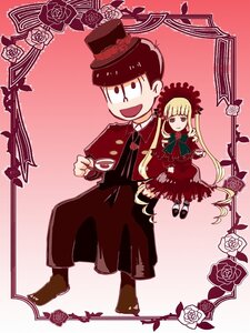 Rating: Safe Score: 0 Tags: 1boy 1girl blonde_hair bonnet bow cup dress flower hat image long_hair open_mouth pink_rose red_rose rose shinku smile solo teacup User: admin