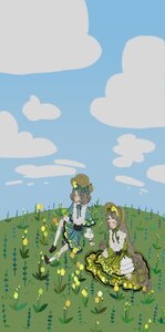 Rating: Safe Score: 0 Tags: brown_hair cloud day dress flower grass hair_bun hair_flower image multiple_girls pair sky souseiseki suiseiseki User: admin