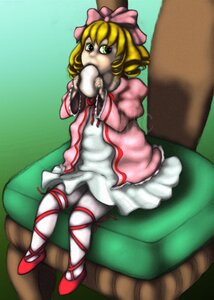 Rating: Safe Score: 0 Tags: 1girl blonde_hair bow couch dress frills green_eyes hina_ichigo hinaichigo image pink_bow pink_dress sitting solo User: admin