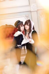 Rating: Safe Score: 0 Tags: 2girls brown_eyes brown_hair capelet dress hat holding_hands long_hair long_sleeves multiple_cosplay multiple_girls sisters smile souseiseki suiseiseki tagme User: admin