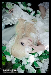Rating: Safe Score: 0 Tags: 1girl 3d bangs black_border blonde_hair blue_eyes dress eyelashes flower hands kirakishou lace letterboxed lips lolita_fashion long_hair solo upper_body white_flower white_rose User: admin