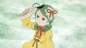 Rating: Safe Score: 0 Tags: 1girl bow dress drill_hair green_eyes green_hair hair_ornament image juliet_sleeves kanaria long_sleeves puffy_sleeves rain ribbon rose solo twin_drills yellow_dress User: admin