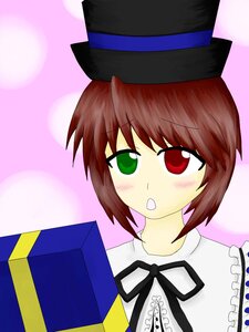 Rating: Safe Score: 0 Tags: 1girl :o auto_tagged box brown_hair green_eyes hat heterochromia image looking_at_viewer red_eyes ribbon short_hair solo souseiseki top_hat User: admin