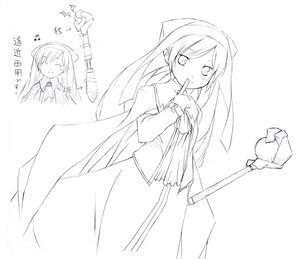 Rating: Safe Score: 0 Tags: 1girl greyscale hat image long_hair long_sleeves monochrome school_uniform skirt solo standing suiseiseki twintails User: admin