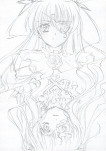 Rating: Safe Score: 0 Tags: 2girls barasuishou flower frills greyscale image kirakishou long_hair looking_at_viewer monochrome multiple_girls pair ribbon rose simple_background sketch smile solo tears traditional_media white_background User: admin