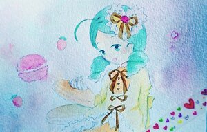 Rating: Safe Score: 0 Tags: 1girl blue_background blue_eyes crown flower heart image kanaria monster_girl neck_ribbon rain ribbon solo traditional_media User: admin