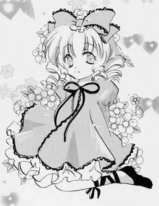 Rating: Safe Score: 0 Tags: 1girl blush bow dress flower greyscale hair_bow hina_ichigo hinaichigo image kagiyama_hina looking_at_viewer monochrome ribbon short_hair sitting smile solo striped traditional_media User: admin