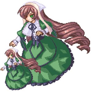 Rating: Safe Score: 0 Tags: 1girl brown_hair dress green_dress green_eyes head_scarf image long_hair long_sleeves looking_at_viewer multiple_views solo suiseiseki very_long_hair User: admin